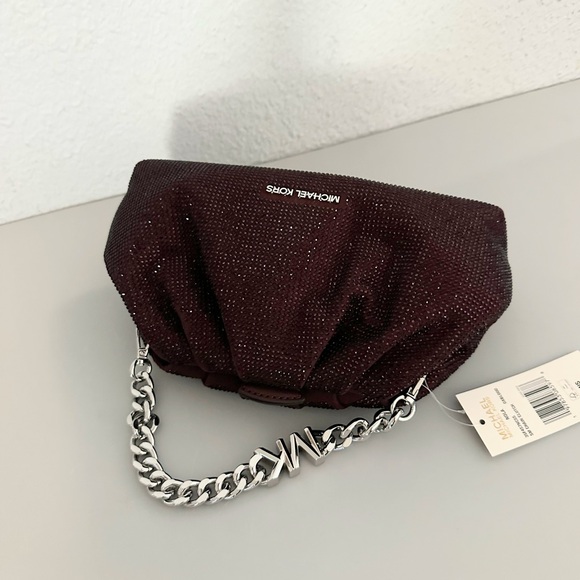 NWT MICHAEL MICHAEL KORS Nola Small Crystal Embellished Chain Crossbody Oxblood - Picture 15 of 16
